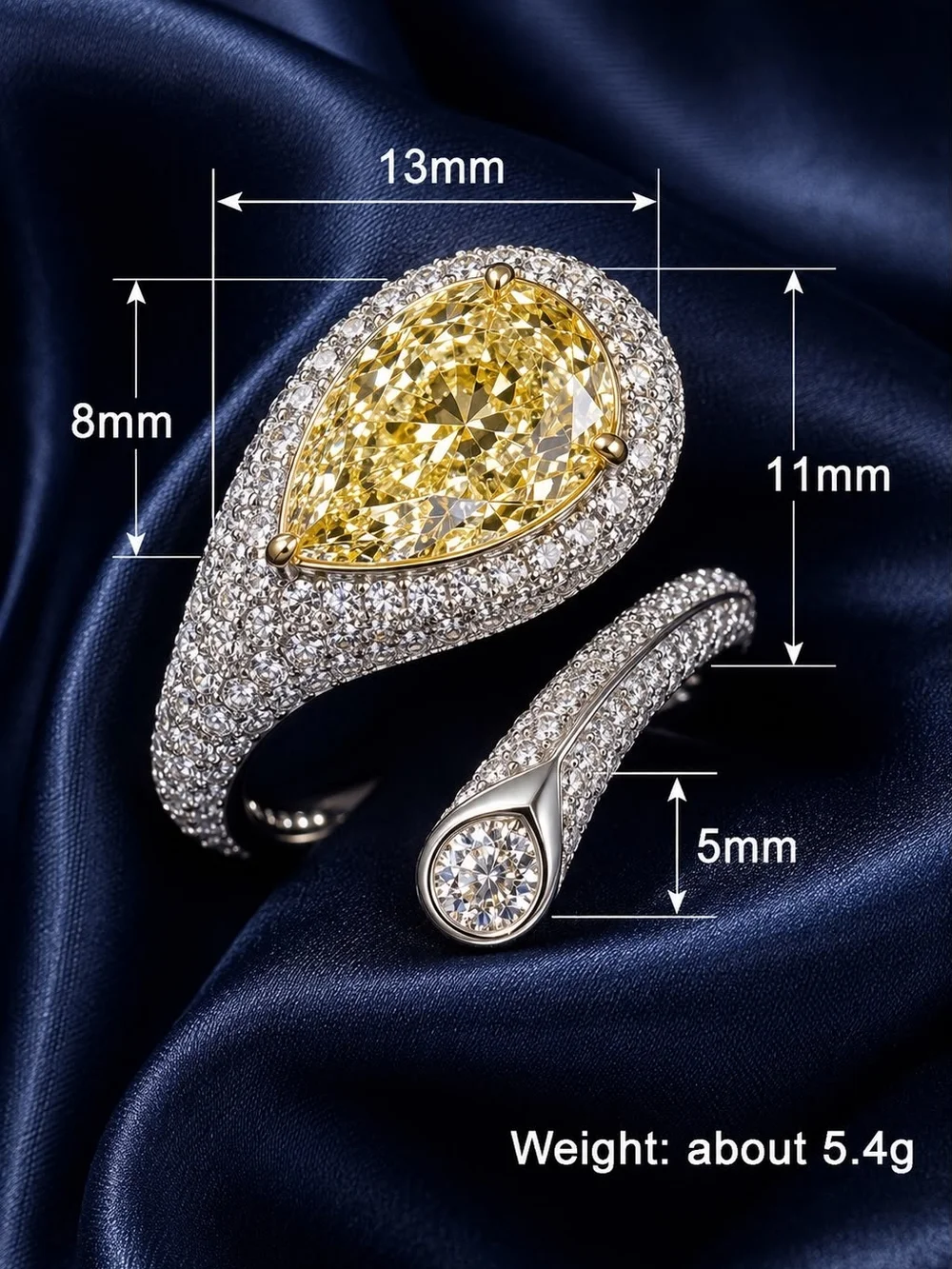 Yellow Pear-Cut Halo Ring with Pavé Diamonds